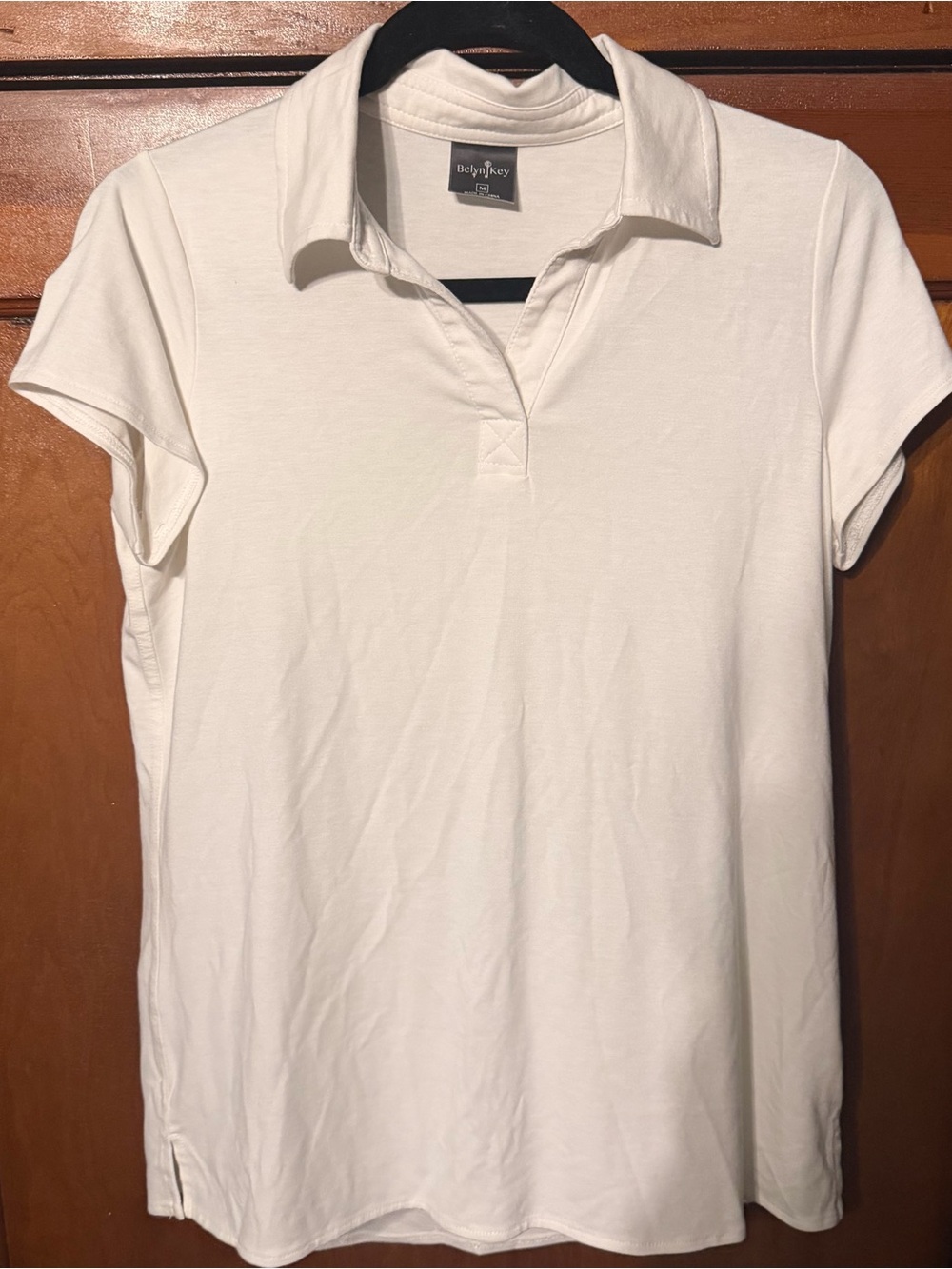 Belyn Key white premium soft modal buttonless polo cap sleeve golf shirt